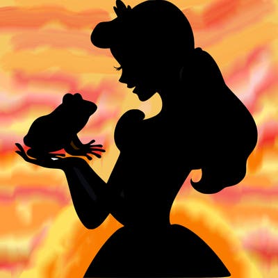 a shadow of a princess holding a frog realistic