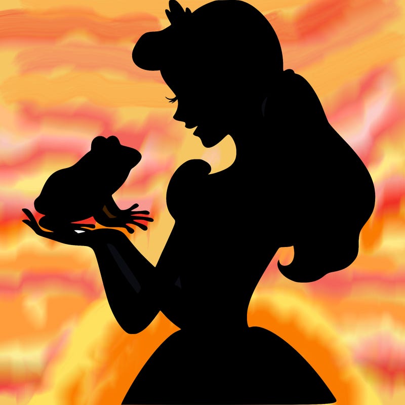 a shadow of a princess holding a frog realistic