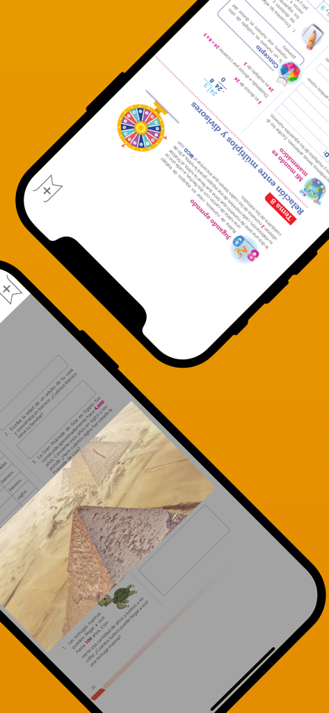 ese digital - Two mobile phones displaying educational lessons in Spanish from the ese digital app