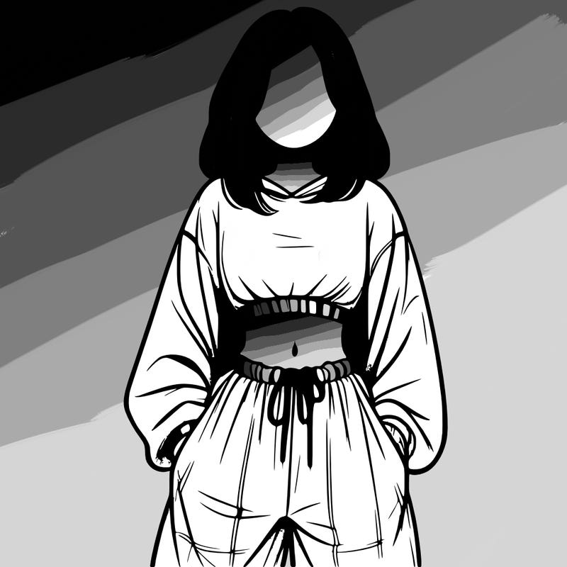 realistic girl faceless with baggy pants and a crop top