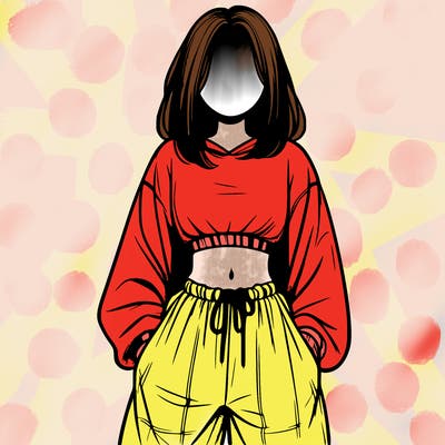 realistic girl faceless with baggy pants and a crop top