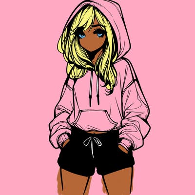 realistic girl in shorts and hoodie