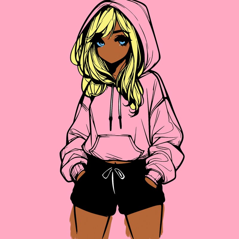 realistic girl in shorts and hoodie