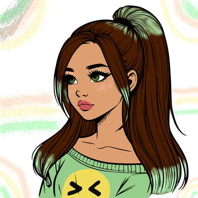 realistic girl with a high ponytail