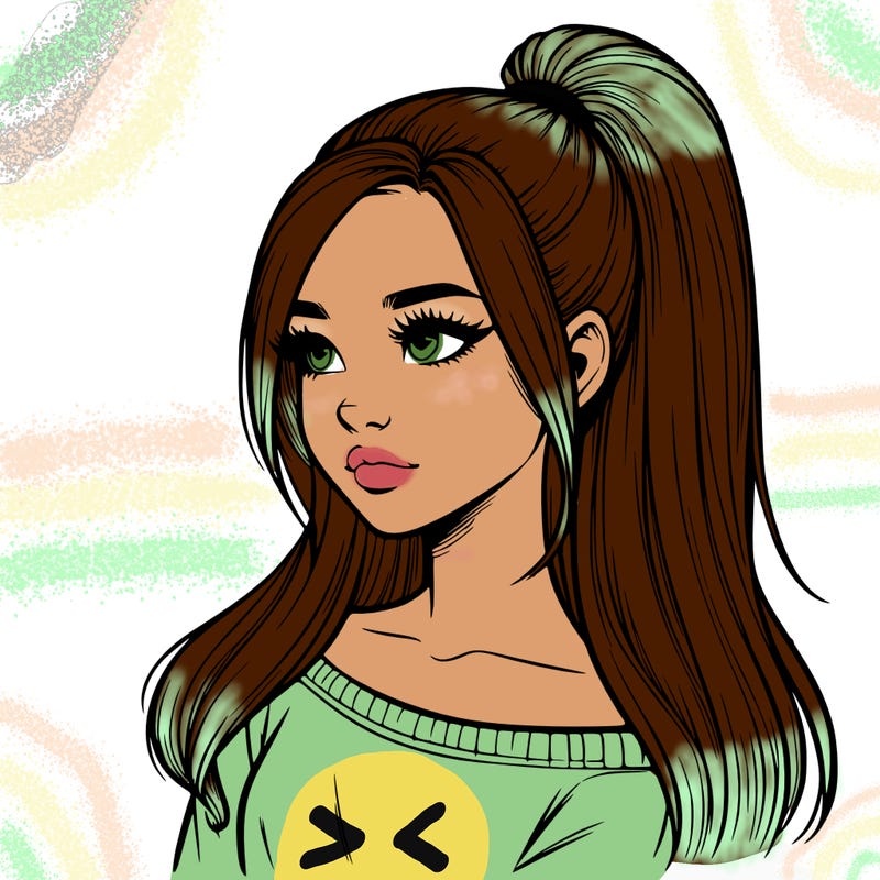 realistic girl with a high ponytail