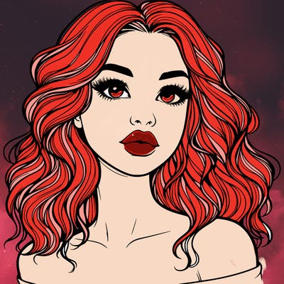 realistic girl with wavy hair and lips