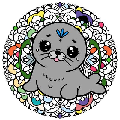 a cute baby seal mandala