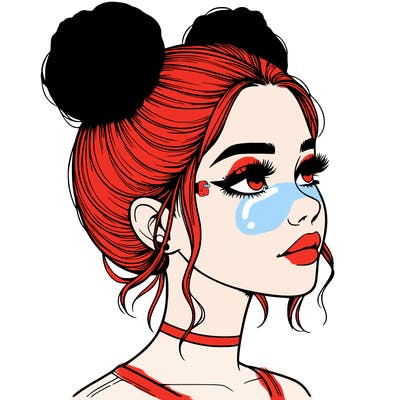 realistic girl with buns on the top of her head