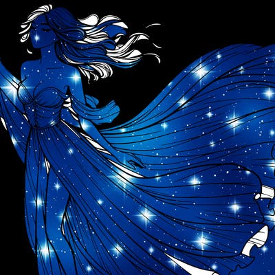 realistic woman in dress flowing the the wind