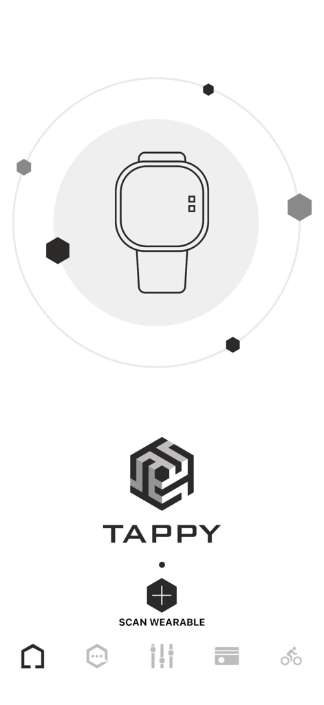 Tappy Pay - Tappy Pay mobile app screen showing a smartwatch illustration and a scan wearable button