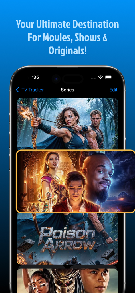 StarTV Movies and Shows app interface displaying a list of TV series and movie posters