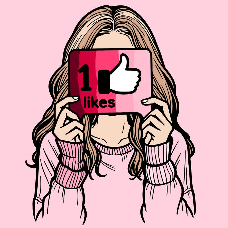 teen girl holding a  10 likes sign covering her face