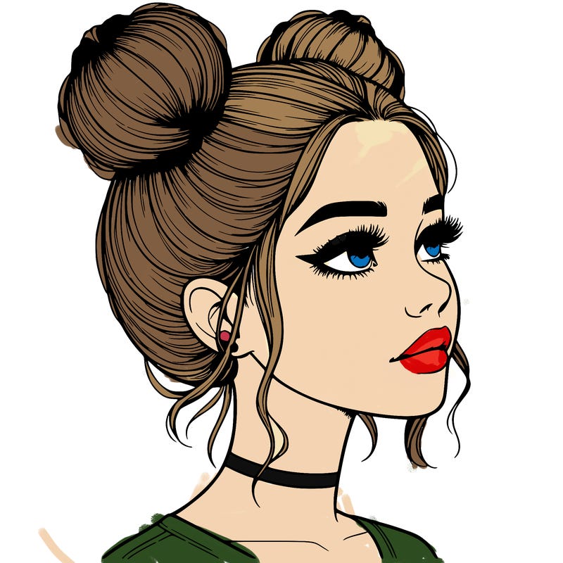 realistic girl with buns on the top of her head