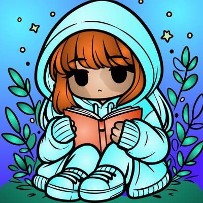 girl in oversized hoodie reading a book