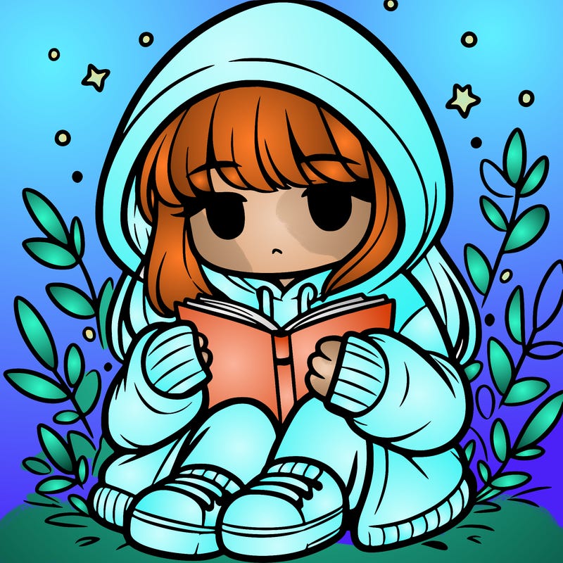 girl in oversized hoodie reading a book