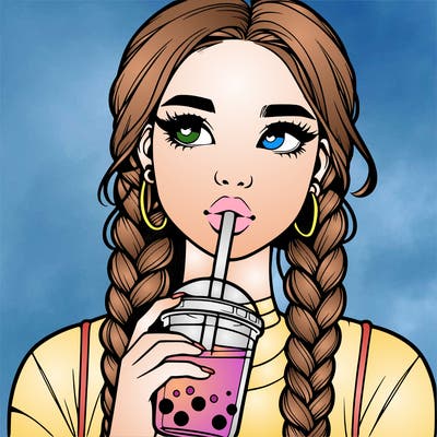 realistic girl with braided hair drinking boba