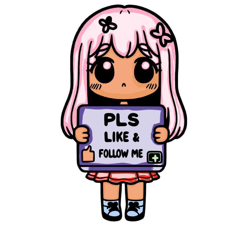 girl holding a sign that says pls like and follow me