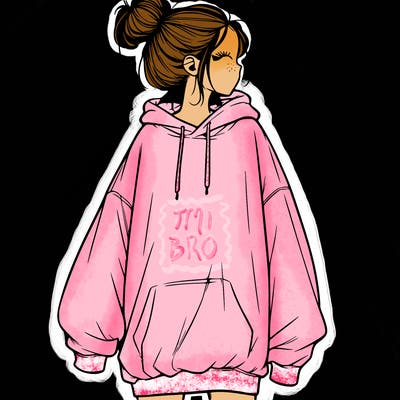 realistic girl with a oversized sweatshirt on and a bun