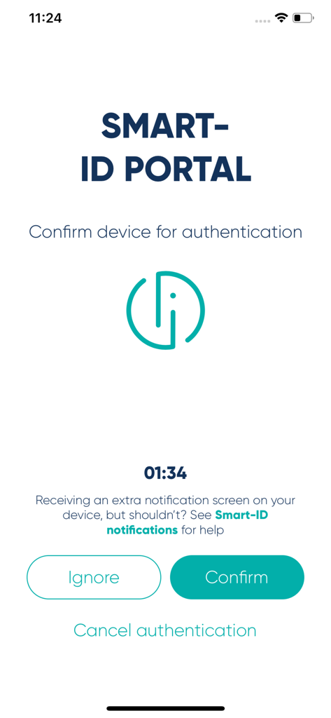 Smart-ID - Smart-ID portal screen showing device authentication confirmation request