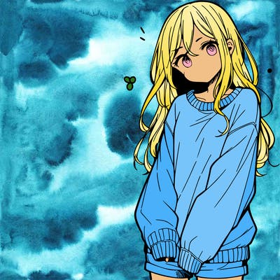 manga teen girl  in a sweater and baggy pants