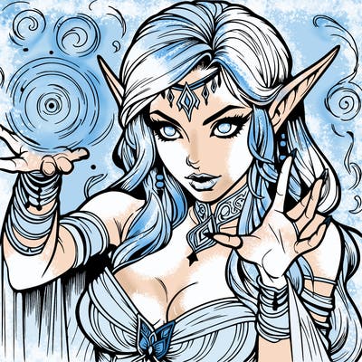 realistic scary beautiful elf sorceress casting spell