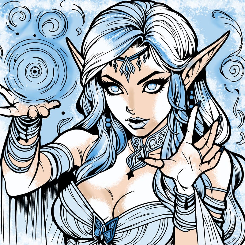 realistic scary beautiful elf sorceress casting spell