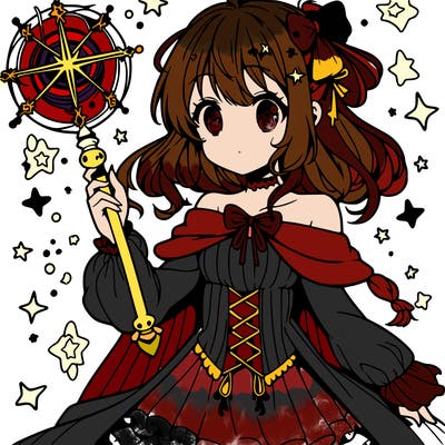 anime girl holding wand with magic around her