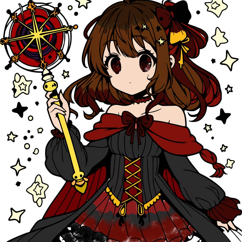 anime girl holding wand with magic around her