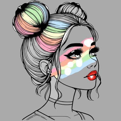 realistic girl with buns on the top of her head