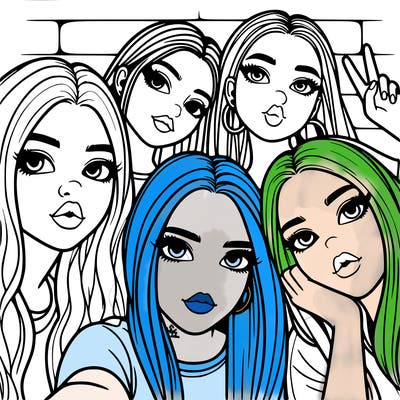 group of teen girls friends y2k up close in a selfie