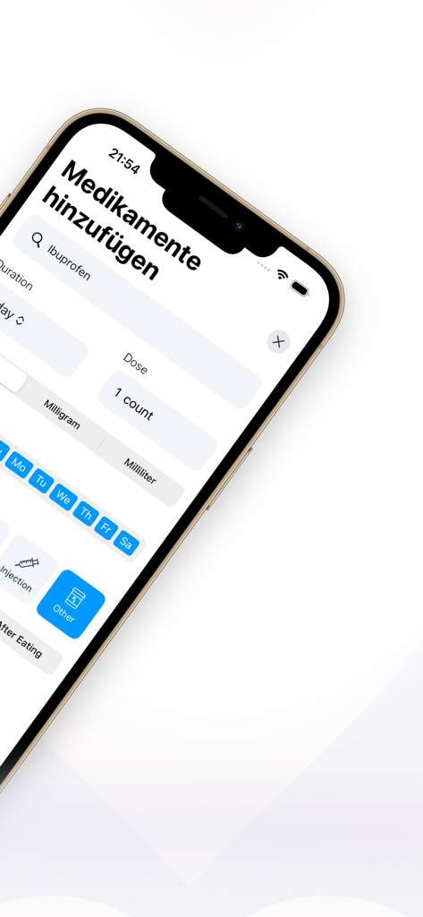 PillTracker: Pill Reminder - Screen for adding new medication with dose and schedule settings