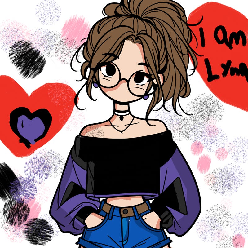 girl with a messy ponytail glasses a baggy crop top and jean shorts