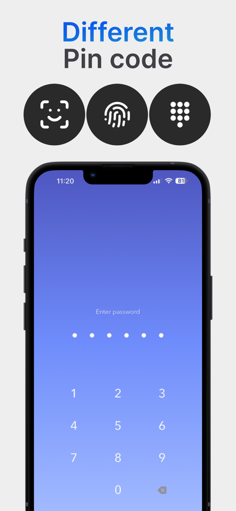 Calculator Vault Private Photo - Interface showing multiple authentication methods like PIN code and biometrics for the private photo vault