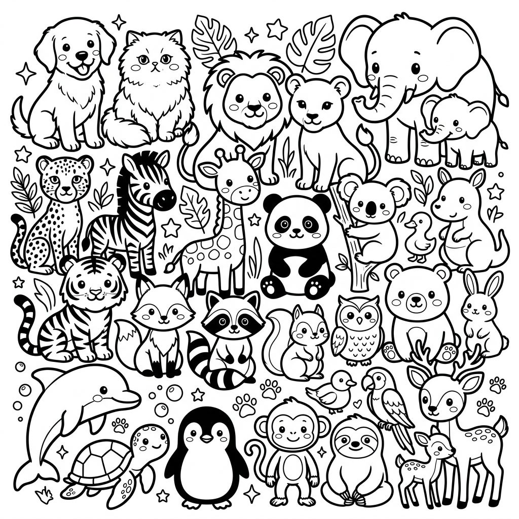 Niedliche Kawaii Tiere Ausmalbild zum kostenlosen Ausdrucken — Color Pop