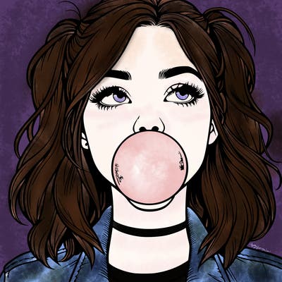 realististic girl blowing bubble -gum