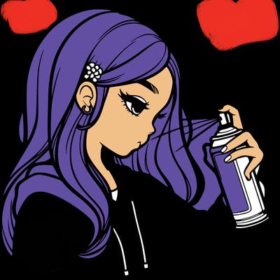 a realistic girl spray painting