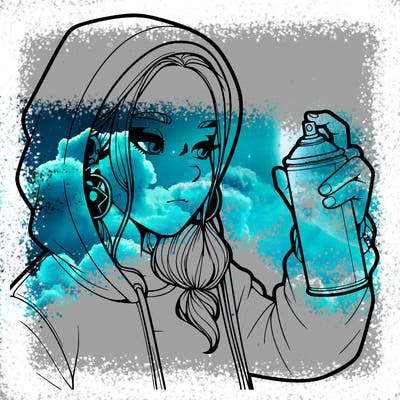 a realistic girl, spray painting