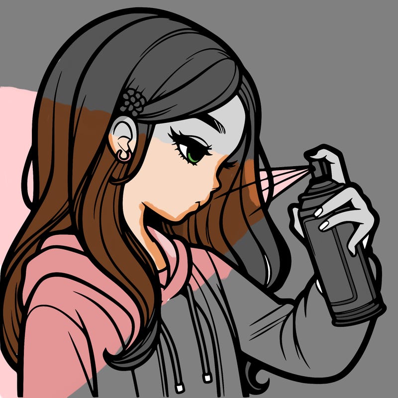 a realistic girl spray painting