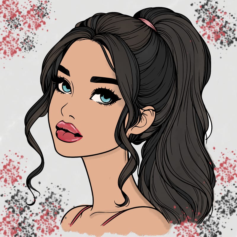 realistic girl with a ponytail on her hair and lips