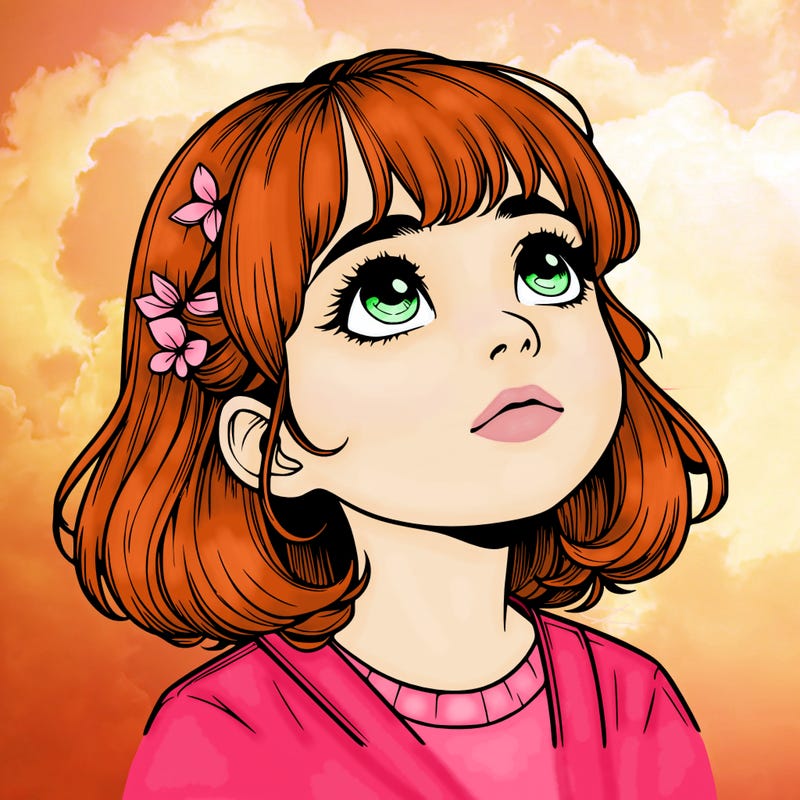 realistic girl looking up