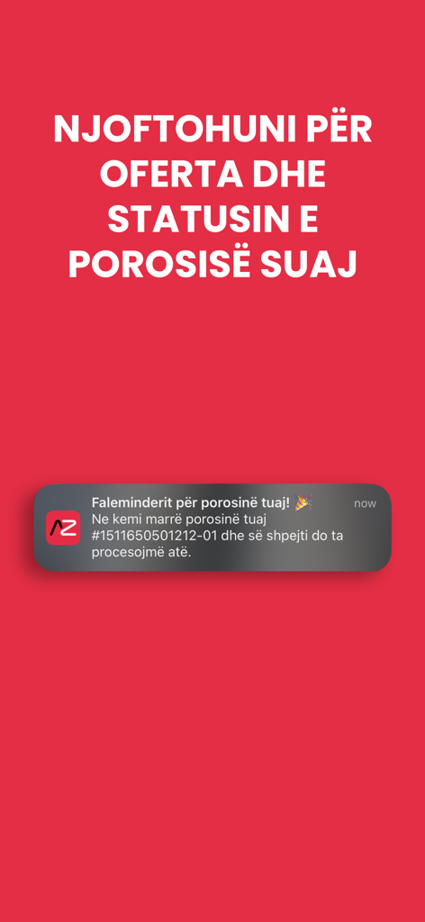 ShopAZ - ShopAZ mobile app notification displaying an order confirmation message and delivery status updates on a bright red background