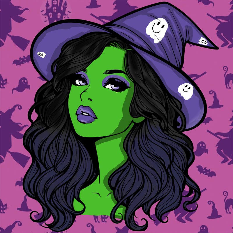realistic witch girl with wavy hair and lips