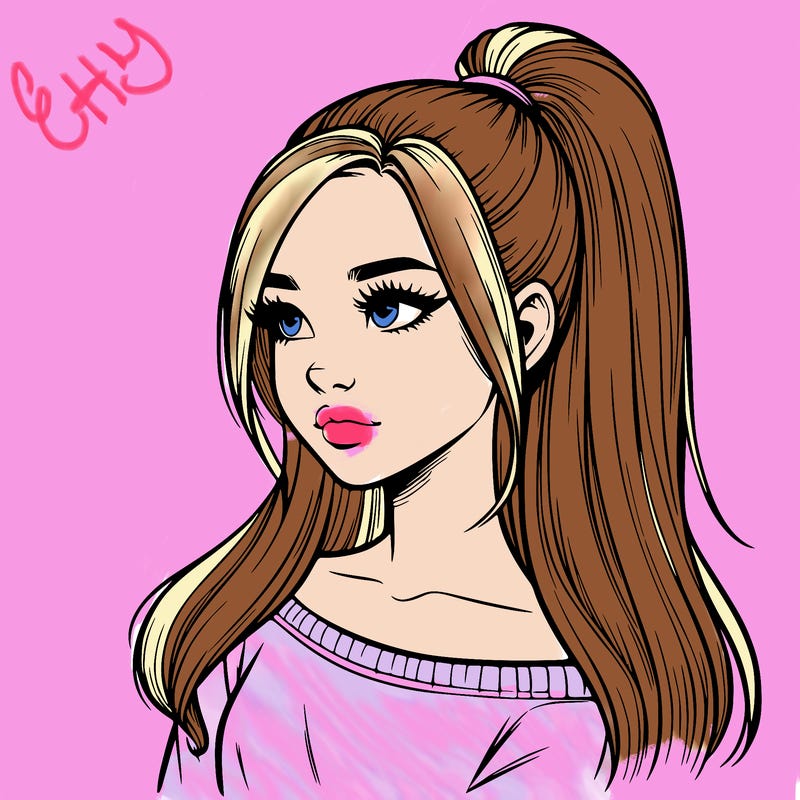 realistic girl with a high ponytail