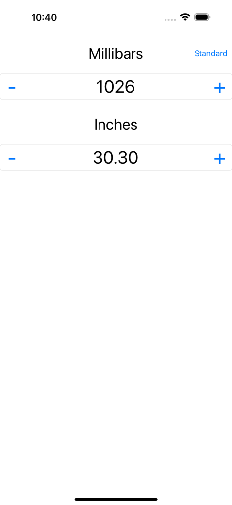 Millibar / Inches Calculator - Interface of the Millibar and Inches conversion calculator showing numeric inputs for altimeter settings