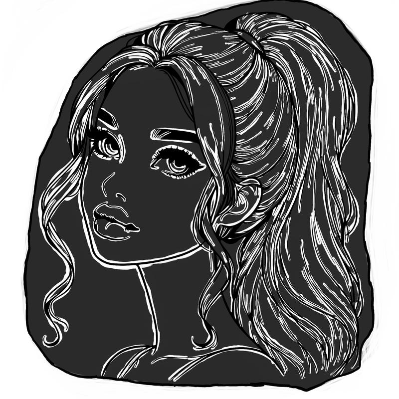 realistic girl with a ponytail on her hair and lips