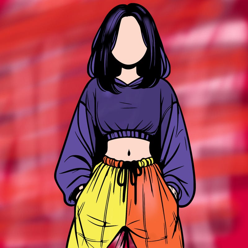 realistic girl faceless with baggy pants and a crop top
