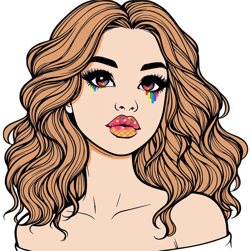 realistic girl with wavy hair and lips