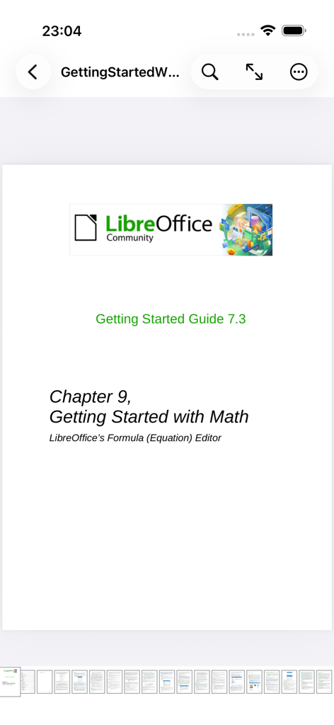 OOReader - OOReader mobile app displaying a LibreOffice document with a page preview bar