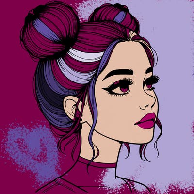 realistic girl with buns on the top of her head