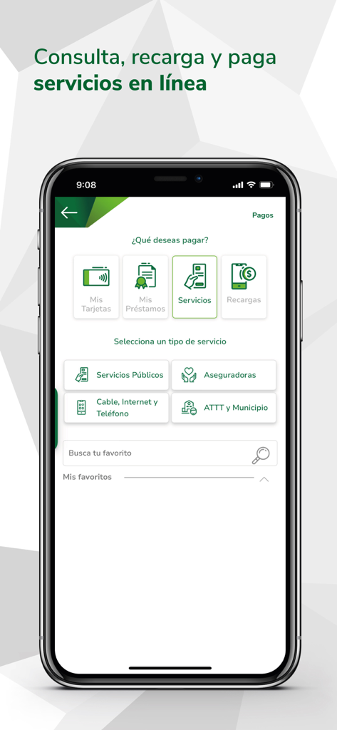 SGB Móvil mobile banking screen for online service payments and recharges